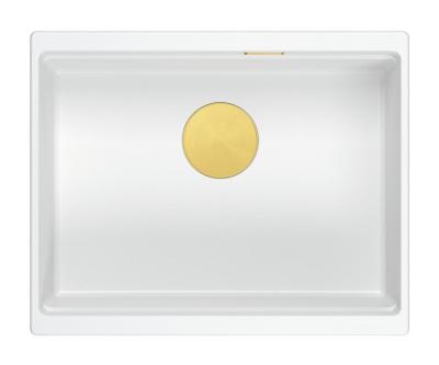 Quadri Newport II witte graniet onderbouw spoelbak wit 560x450mm met gouden plug1208967451