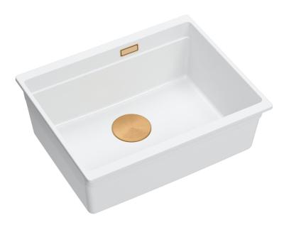 Quadri Newport II witte graniet onderbouw spoelbak wit 560x450mm met koperen plug1208967452