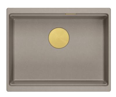 Quadri Newport II graniet onderbouw taupe spoelbak 560x450mm met gouden plug en afvoerkapje 1208967454