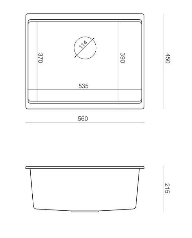 Quadri Newport II graniet onderbouw grijs spoelbak 560x450mm met rvs plug en afvoerkapje 1208967456