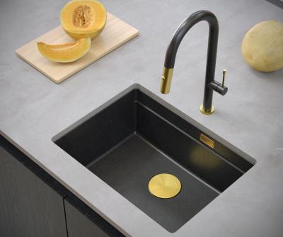 Quadri Newport II graniet onderbouw antraciet spoelbak 560x450mm met gouden plug en afvoerkapje 1208967460