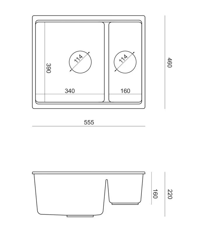 Quadri Newport II taupe 1,5 spoelbak graniet opbouw en onderbouw spoelbak 555x460mm met koperen plug 1208967468