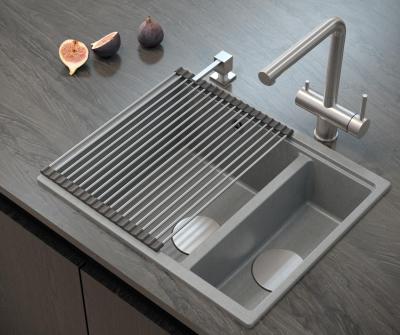 Quadri Newport II grijs 1,5 spoelbak graniet opbouw en onderbouw spoelbak 555x460mm met rvs plug 1208967469