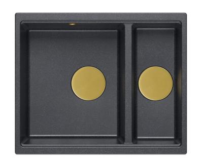 Quadri Newport II antraciet 1,5 spoelbak graniet opbouw en onderbouw spoelbak 555x460mm met gouden plug 1208967473
