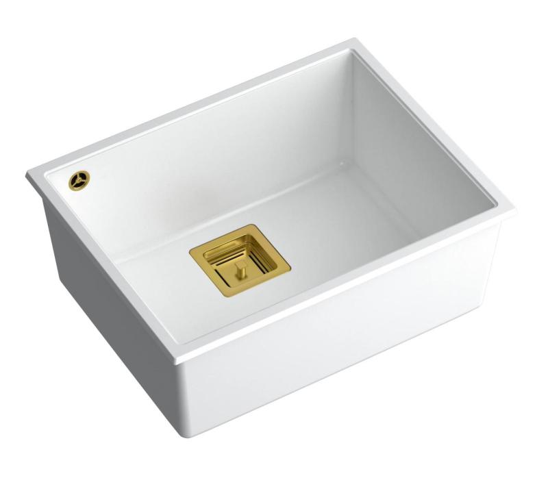 Quadri Quadrangle wit graniet onderbouw spoelbak 55x42cm met gouden plug 1208967477