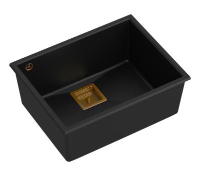 Quadri Quadrangle antraciet graniet onderbouw spoelbak 55x42cm met koperen plug 1208967480