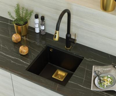 Quadri Quadrangle zwart graniet onderbouw spoelbak 42x42cm met gouden plug 1208967481