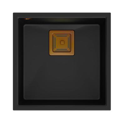 Quadri Quadrangle zwart graniet onderbouw spoelbak 42x42cm met koperen plug 1208967482