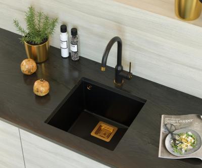 Quadri Quadrangle zwart graniet onderbouw spoelbak 42x42cm met koperen plug 1208967482