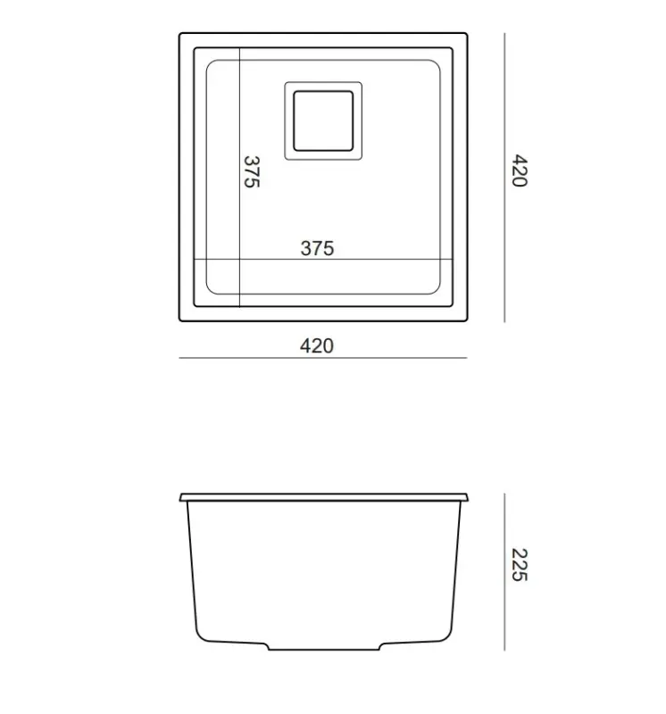Quadri Quadrangle antraciet graniet onderbouw spoelbak 42x42cm met rvs plug 1208967486