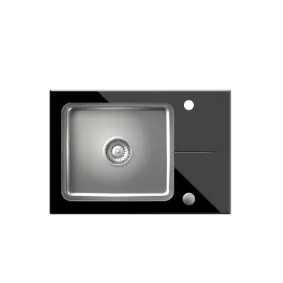 Quadri Glazz Set met keukenkraan en opbouw rvs spoelbak met zwarte glazen afdruipgedeelte 64x44cm omkeerbaar 1208967493