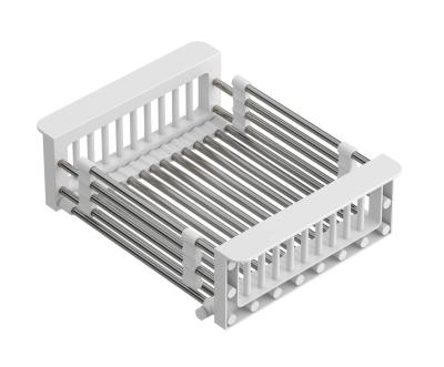Quadri Universeel uitschuifbare inzetbak inzetmandje of restenmandje rvs met wit handgrepen 225mm breed 1208967542