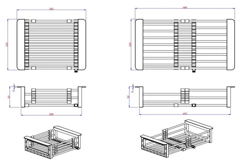 Quadri Universeel uitschuifbare inzetbak inzetmandje of restenmandje rvs met wit handgrepen 225mm breed 1208967542