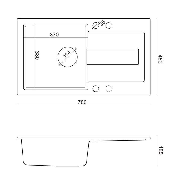Quadri Sutton beige zand granieten opbouw spoelbak 78x45cm  met afdruipvlak omkeerbaar met beige plug 1208967579