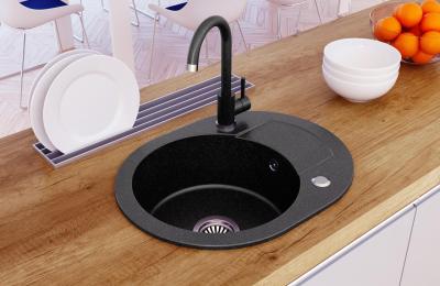 Quadri Londen Antraciet Granieten Ronde Spoelbak met Afdruipgedeelte 585x460mm Omkeerbaar - 1208967585