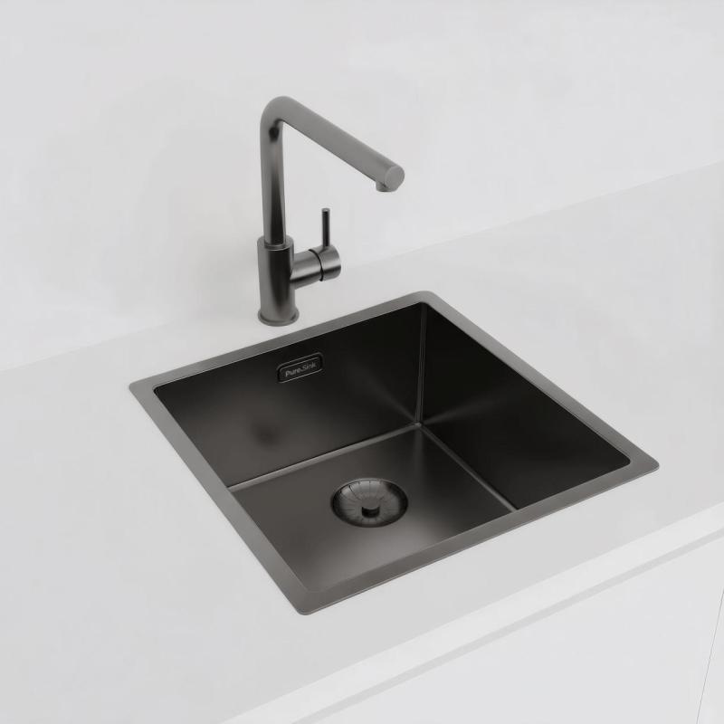 Pure.Sink Prestige spoelbak 40x40cm PVD Gun Metal 10mm radius onderbouw, vlakbouw, opbouw PPG4040-61