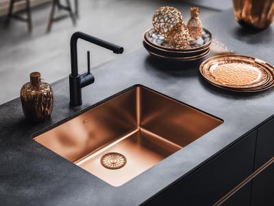 Pure.Sink Prestige spoelbak 40x40 cm PVD Koper 10mm radius onderbouw, vlakbouw en opbouw PPG4040-62