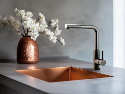 Pure.Sink Prestige spoelbak 40x40 cm PVD Koper 10mm radius onderbouw, vlakbouw en opbouw PPG4040-62