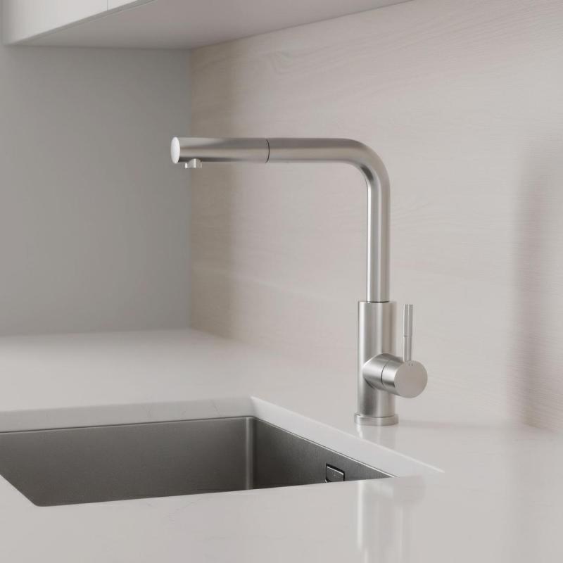 Pure.Sink Elite Steel Spark-S keukenkraan RVS met uittrekbare uitloop en sproeistand PS8041-02