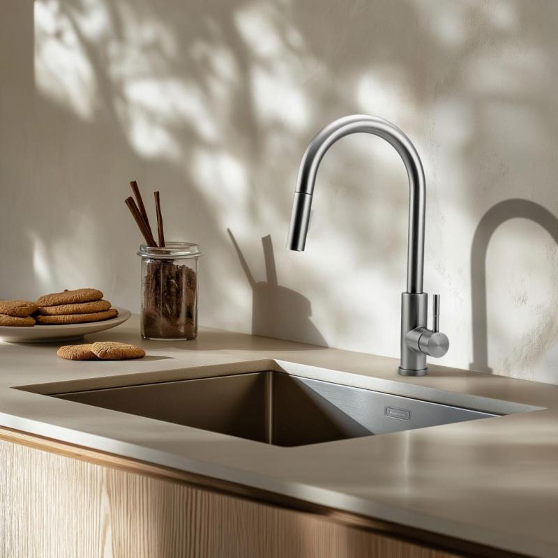 Pure.Sink Elite Steel Stream-S keukenkraan RVS met uittrekbare uitloop PS8045-02