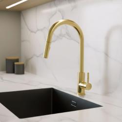 Pure.Sink Elite Steel Stream-S keukenkraan PVD geborsteld goud met uittrekbare uitloop PS8045-60