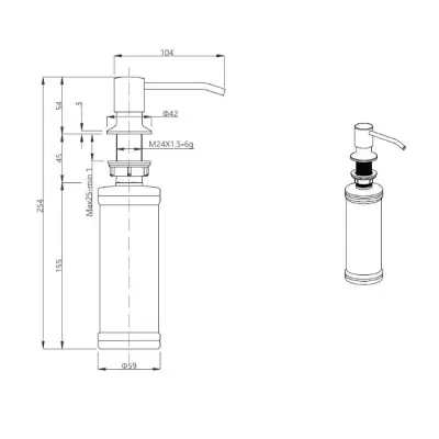 Quadri Manchester Inbouw Zeepdispenser Zwart van boven navulbaar 1208967652