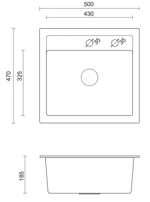Quadri Londen Graniet Grijs Spoelbak 50x47cm met Kraangat Opbouw - 1208967727