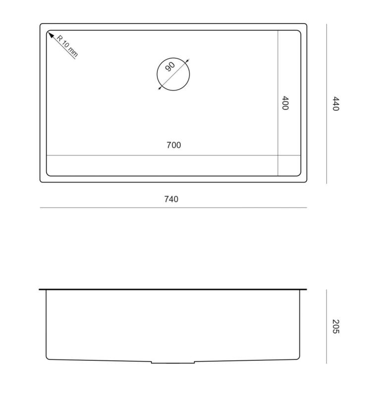 Aquadesign Zara RVS Spoelbak 74x44cm Onderbouw, Vlakinbouw en Opbouw met RVS Plug - 1208967758