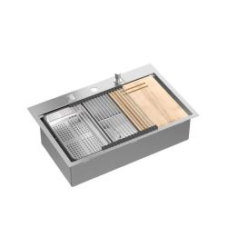 Aquadesign Vesta RVS Spoelbak 76x49cm Opbouw en Vlakinbouw met Kraangatbank, inclusief RVS Plug en Accessoires - 1208967762