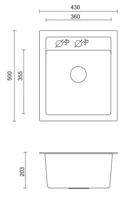 Quadri Londen Graniet Grijs Spoelbak 43x50cm met Kraangatbank en RVS Plug - 1208967765