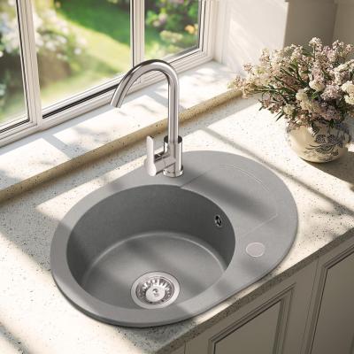 Quadri Londen Grijs Granieten Ronde Spoelbak met Afdruipgedeelte  en RVS plug 585x460mm Omkeerbaar - 1208967772