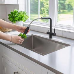 Quadri Ellesmere Keukenmengkraan Zwart 3-weg met een extra aansluiting voor gefilterd water 1208967780