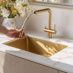 Quadri Ellesmere Keukenmengkraan PVD Goud 3-weg met extra aansluiting voor gefilterd water 1208967781