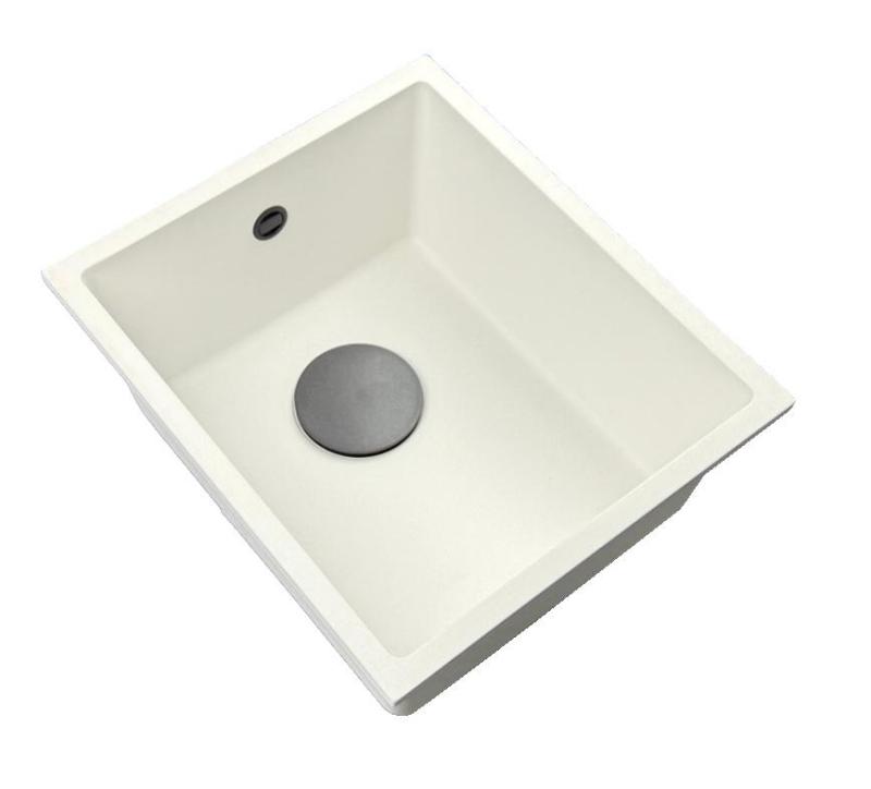 GraniteMy Universal Witte Granieten Spoelbak 34x40 cm wit opbouw onderbouw en vlakinbouw met gun metal plug  1208967904