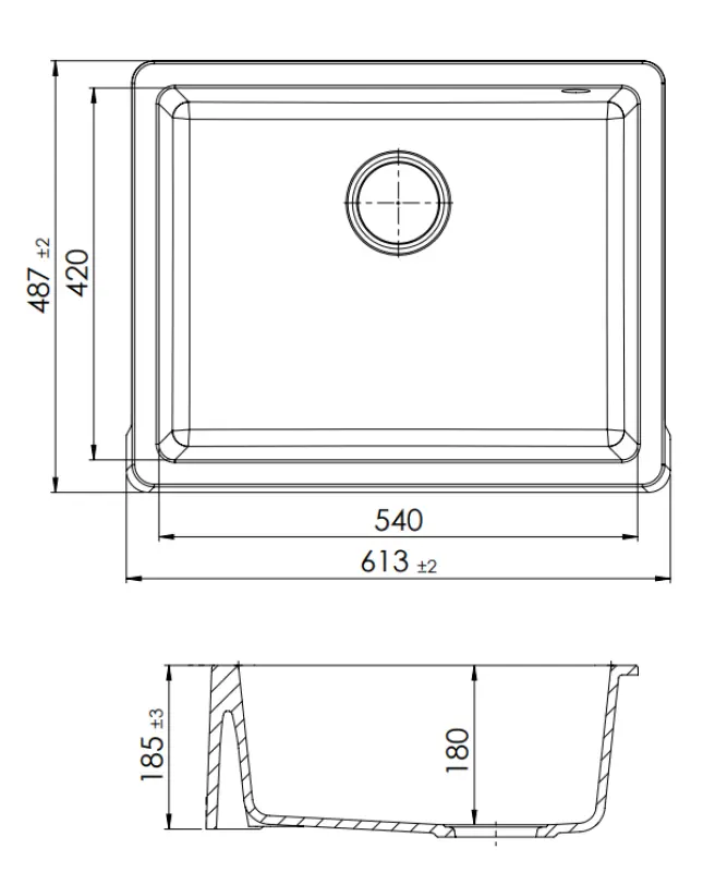 GraniteMy Tradition Landelijke Gootsteen Granieten Spoelbak 60x48 cm Zwart Onderbouw en Vlakbouw met Gun metal Plug 1208967939