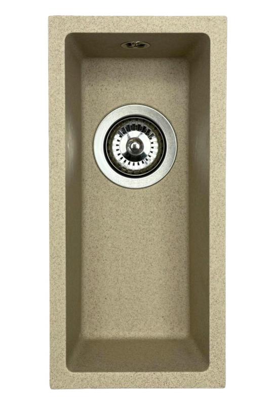 GraniteMy Universal granieten beige zand kleine spoelbak 17x40 cm opbouw onderbouw en vlakinbouw met rvs plug 1208968002