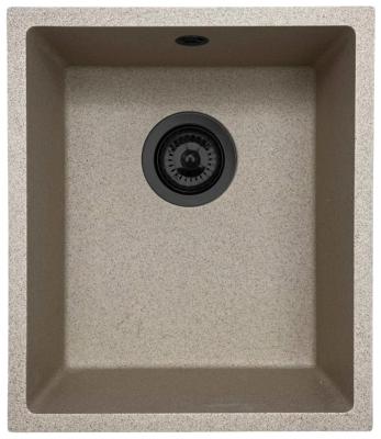GraniteMy Universal granieten beige zand spoelbak 34x40 cm opbouw onderbouw en vlakinbouw met zwarte plug 1208968010
