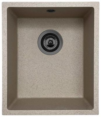 GraniteMy Universal granieten beige zand spoelbak 34x40 cm opbouw onderbouw en vlakinbouw met gun metal plug 1208968011