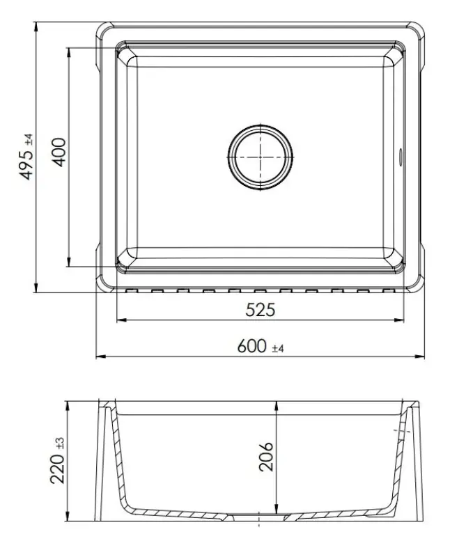 GraniteMy Tradition Landelijke Gootsteen - 2-Zijde Granieten Spoelbak 60x48 cm Wit onderbouw met Gouden plug 1208968027