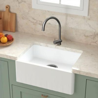 GraniteMy Tradition Landelijke Gootsteen - 2-Zijde Granieten Spoelbak 60x48 cm Wit onderbouw met Gun metal plug 1208968028