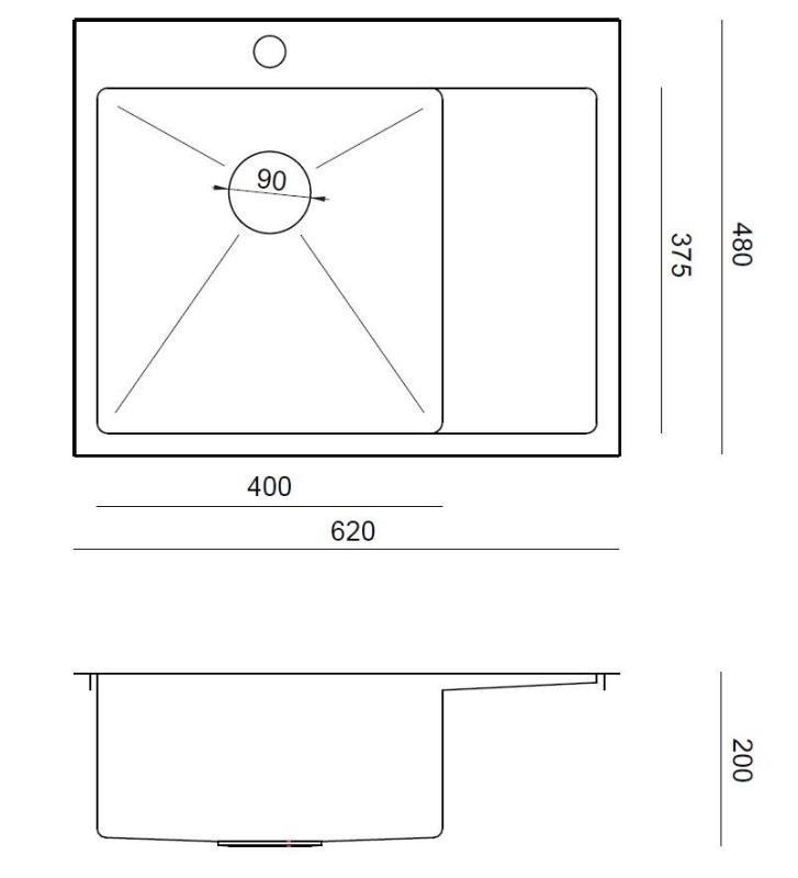Aquadesign Clara Spoelbak Koper 62x48cm Opbouw  of Vlakinbouw met Afdruiprek, Kraangatbank en Koperen Plug - 1208969503