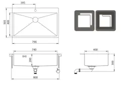 OUTLET Schade Ausmann Oder Blue grote rvs spoelbak 79x50cm vlakbouw en opbouw met kraangatbank 	1208969649