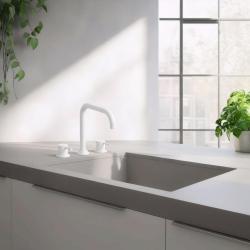Waterevolution Flow 3-gats haakse keukenmengkraan met draaibare uitloop en gefilterd water aansluiting wit T152HBR