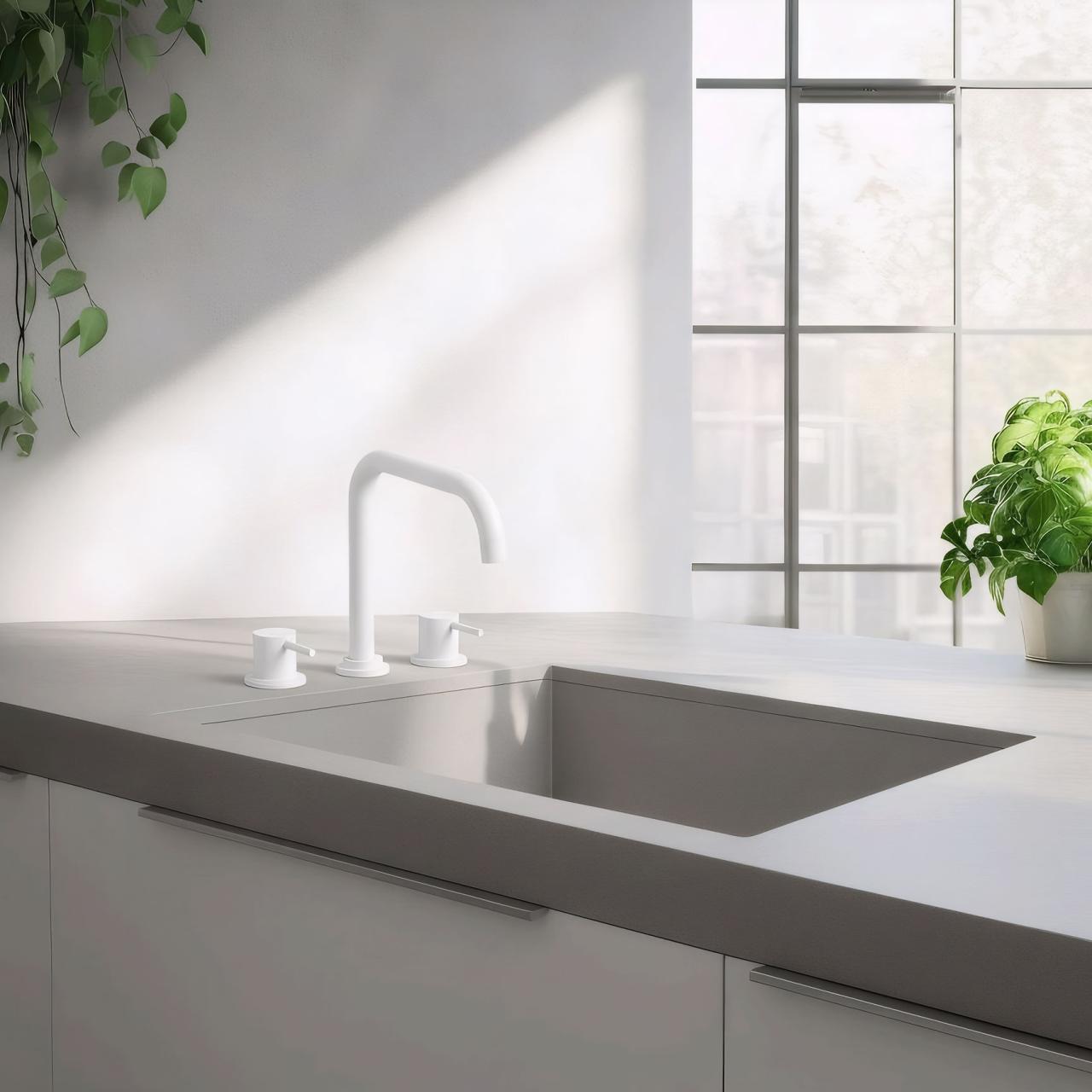 Waterevolution Flow 3-gats haakse keukenmengkraan met draaibare uitloop en gefilterd water aansluiting wit T152HBR - Productafbeelding 2