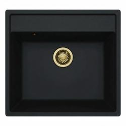 GraniteMy Bremen Granieten Spoelbak 53x50 cm Zwart – Opbouw, Onderbouw en Vlakinbouw met Kraangatbank en Gouden Plug 1208969969