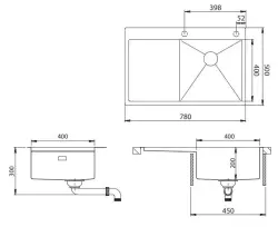 OUTLET DEUK Ausmann Turt gouden spoelbak met afdruipgedeelte links 780x500mm opbouw en vlakbouw 1208956942