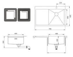 OUTLET Schade bak!! Ausmann Oder Blue rvs spoelbak 78x50cm vlakbouw en opbouw met afdruipgedeelte 1208970000