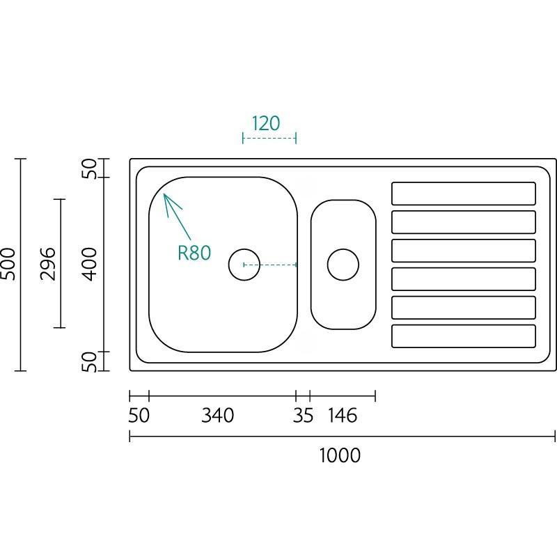 Banka Centurio 100-15 RVS 1,5 Spoelbak opbouw 100 x 50cm met Afdruipgedeelte 1208970035