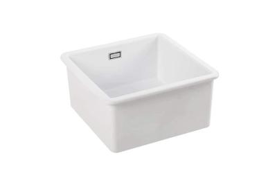 Ausmann Ceramic Ember Keramische Witte Vierkant  Spoelbak Opbouw en Onderbouw 40 x 40 cm met RVS plug 1208970094