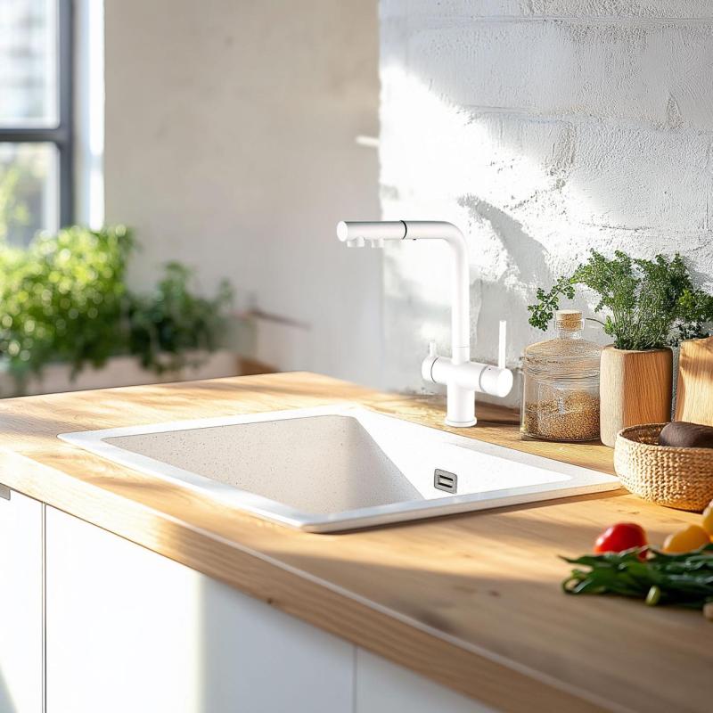 Ausmann Ellington 3-Weg Keukenmengkraan met Uittrekbare Uitloop en Gefilterd Water – Wit - 1208970496